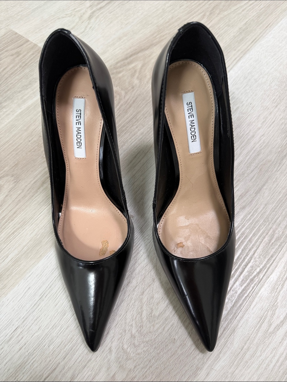 Steve Madden Noir Black Leather Pointed Toe Pumps size 8